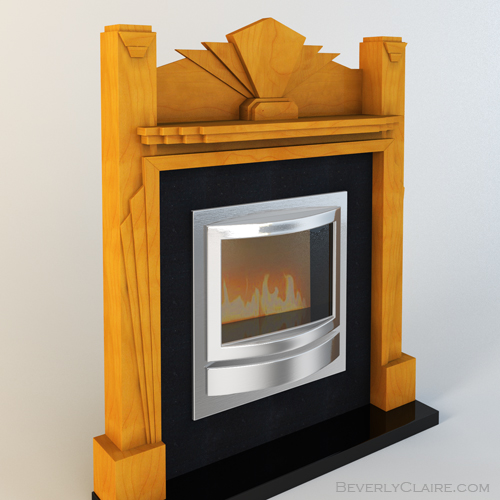 A model of an Art Deco fireplace mantel with contemporary insert.