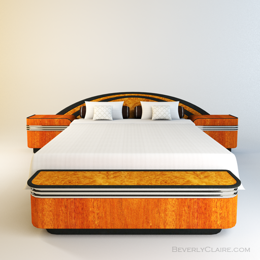 Variation: Art Deco bed veneered in Honduras mahogany and burl maple.