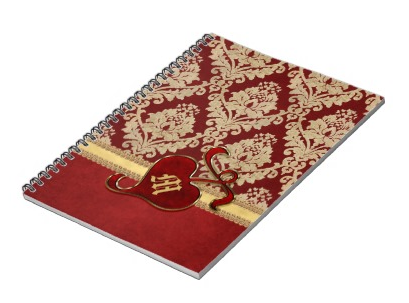 Monogrammed Antique Damask Gold Red Pomegranate Note Books