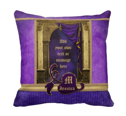 Gorgeous Classic Arch Columns Violet Drapes Gold Pillow