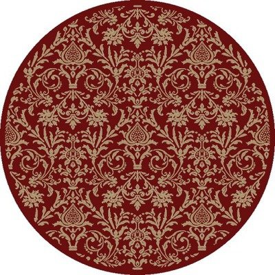 Red Damask Accent Rug Round